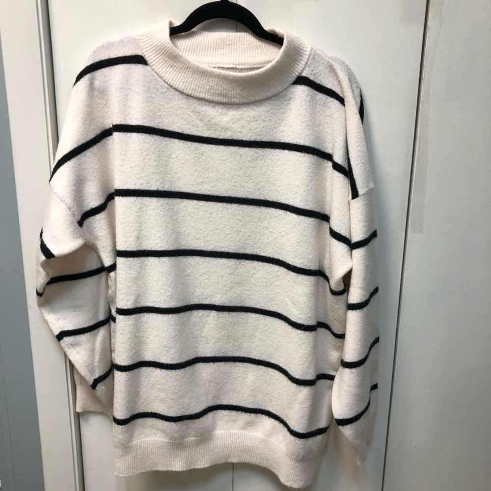 a new day Cream and Black Striped Crewneck Sweater